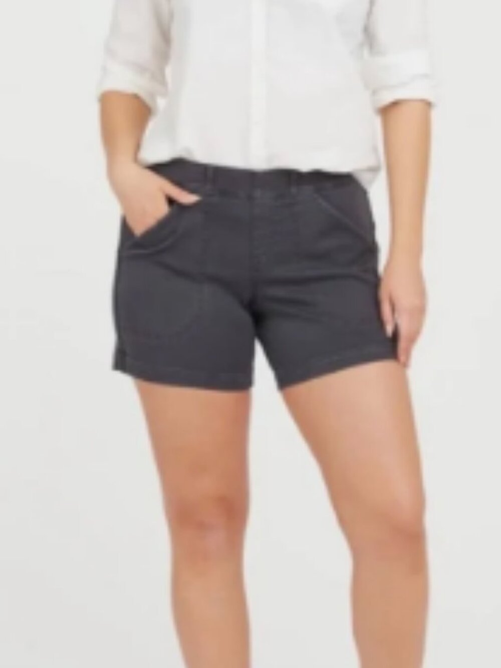 Spanx Womens Gray Denim Pull On Tummy Shaping Shorts Sz Lg MSRP $78